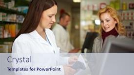  Presentation with drug pharmacy - Slide set featuring woman-redeems-a-prescription-drug background and a sky blue colored foreground