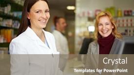  Presentation with drug pharmacy - Cool new slide deck with woman-redeems-a-prescription-drug backdrop and a coral colored foreground