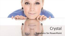  Presentation with mirror reflection - Presentation design consisting of woman reflection mirror smile white background and a  colored foreground