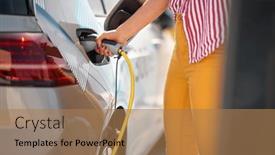  Presentation with refueling - Slide set enhanced with woman-refueling-petrol-in-car background and a coral colored foreground
