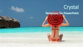  Presentation with crystal blue - PPT theme consisting of woman relax on the beach background and a ocean colored foreground