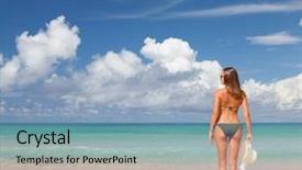  Presentation with crystal blue - Slides featuring woman relax on the sea background and a  colored foreground