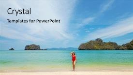  Presentation with blue crystal - Slide set featuring woman relax on the sea background and a  colored foreground