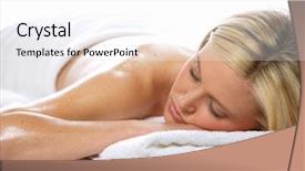  Presentation with spa day - Cool new presentation theme with woman relaxes after getting a massage at a day spa backdrop and a white colored foreground
