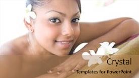  Presentation with spa day - Cool new presentation theme with woman relaxing and enjoying a day at spa backdrop and a coral colored foreground