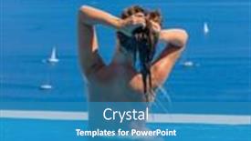  Presentation with swimming pool - Audience pleasing slide set consisting of woman relaxing by the infinity swimming pool in greece backdrop and a teal colored foreground
