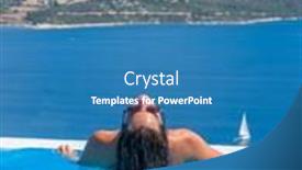  Presentation with swimming pool - Colorful presentation enhanced with woman relaxing by the infinity swimming pool in greece backdrop and a teal colored foreground