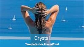  Presentation with swimming pool - Audience pleasing presentation theme consisting of woman relaxing by the infinity swimming pool in greece backdrop and a teal colored foreground