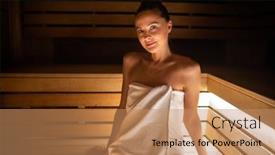  Presentation with wellness - Slide set with woman-relaxing-in-a-sauna background and a coral colored foreground