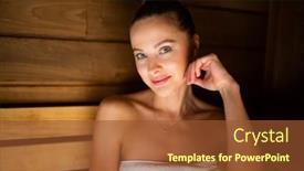  Presentation with wellness - Presentation design having woman-relaxing-in-a-sauna background and a tawny brown colored foreground