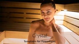  Presentation with wellness - Presentation featuring woman-relaxing-in-a-sauna background and a coral colored foreground