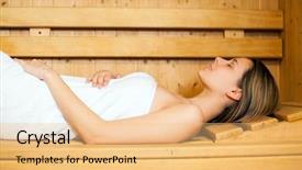  Presentation with sensuality woman black angel relaxing - Beautiful theme featuring woman relaxing in a sauna backdrop and a lemonade colored foreground