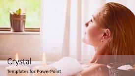  Presentation with luxury resort - Beautiful PPT layouts featuring woman relaxing in bathtub spending backdrop and a  colored foreground