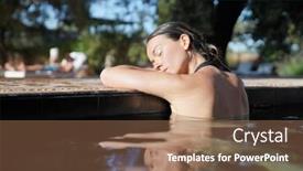  Presentation with moroccan - Theme having woman relaxing in beautiful moroccan swimming pool background and a violet colored foreground