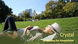  Presentation with relaxing - PPT theme with woman relaxing in central park background and a tawny brown colored foreground