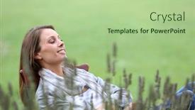  Presentation with home garden - PPT layouts having woman-relaxing-in-chair background and a mint green colored foreground