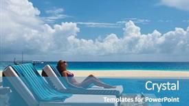  Presentation with lounge - Cool new PPT theme with woman relaxing in chaise lounge backdrop and a teal colored foreground