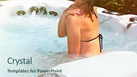  Presentation with hot tub - Amazing slide deck having woman relaxing in hot tub backdrop and a sky blue colored foreground
