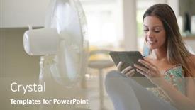  Presentation with relaxing - Beautiful PPT theme featuring woman-relaxing-in-sofa backdrop and a gray colored foreground