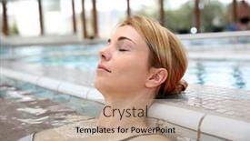  Presentation with swimming pool - PPT layouts enhanced with woman-relaxing-in-swimming-pool background and a coral colored foreground