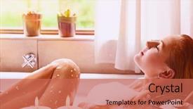  Presentation with luxury resort - Presentation theme having woman relaxing in the bathtub background and a coral colored foreground