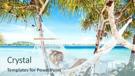  Presentation with tropical beach party - PPT theme having woman relaxing in the hammock background and a cool aqua colored foreground