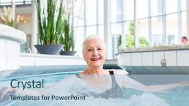  Presentation with senior spa - Slide set with woman relaxing in wellness spa background and a light blue colored foreground