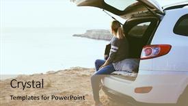  Presentation with relaxing - Slide deck enhanced with woman relaxing inside car trunk background and a coral colored foreground