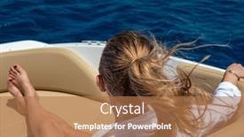  Presentation with yacht - Cool new presentation theme with woman-relaxing-on-a-yacht backdrop and a coral colored foreground