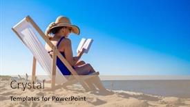  Presentation with relaxing - Presentation with woman-relaxing-on-beach-reading background and a coral colored foreground