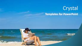  Presentation with relaxing - Slide set enhanced with woman-relaxing-on-beach-reading background and a teal colored foreground