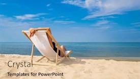  Presentation with relaxing - Slide deck featuring woman-relaxing-on-beach-sitting background and a lemonade colored foreground