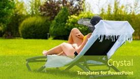  Presentation with relaxing - Presentation theme featuring woman-relaxing-on-beach-sitting background and a tawny brown colored foreground