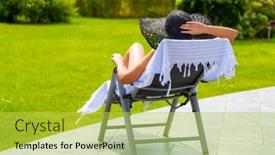  Presentation with relaxing - PPT theme consisting of woman-relaxing-on-beach-sitting background and a yellow colored foreground