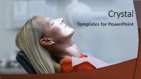  Presentation with dental - Cool new PPT layouts with woman relaxing on dentist chair backdrop and a light blue colored foreground