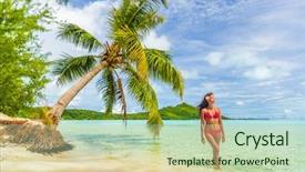  Presentation with luxury travel - Slides having woman relaxing on french polynesia background and a mint green colored foreground