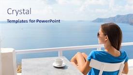  Presentation with luxury lifestyle - Colorful PPT theme enhanced with woman-relaxing-on-hotel-balcony backdrop and a sky blue colored foreground