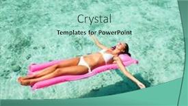  Presentation with paradise island - Presentation design having woman relaxing on inflatable mattress in the sea happy island lifestyle crystal sea of tropical beach vacation at paradise ocean beach relax travel to caribbean background and a mint green colored foreground