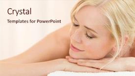  Presentation with closed - PPT layouts featuring woman relaxing on massage table background and a  colored foreground