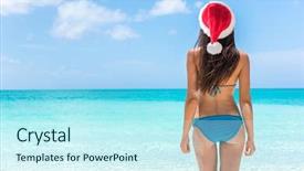  Presentation with christmas bikini - Amazing PPT theme having woman relaxing on paradise beach backdrop and a cool aqua colored foreground