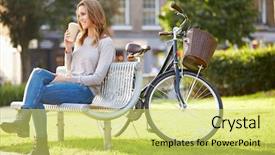  Presentation with sensuality woman black angel relaxing - Amazing PPT theme having woman relaxing on park bench backdrop and a yellow colored foreground