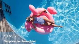  Presentation with flamingo - Presentation design enhanced with woman-relaxing-on-pink-flamingo background and a  colored foreground