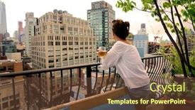  Presentation with new york city - PPT theme enhanced with woman-relaxing-on-rooftop background and a tawny brown colored foreground