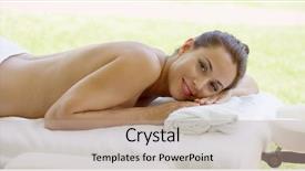  Presentation with outdoor patio - Cool new presentation theme with woman relaxing on spa table outdoor patio backdrop and a coral colored foreground
