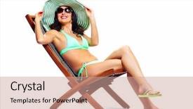  Presentation with relaxing - Presentation theme enhanced with woman relaxing on the beach background and a coral colored foreground