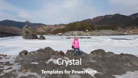  Presentation with winter river - Beautiful PPT layouts featuring happy woman relaxing on the coast river at beauty sunny winter day in altai mountains travel vacation concept backdrop and a gray colored foreground