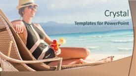  Presentation with sensuality woman black angel relaxing - Cool new theme with woman relaxing on tropical beach backdrop and a sky blue colored foreground