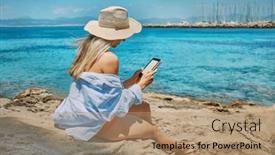  Presentation with outdoors - Slides having woman-relaxing-outdoors-watching-reading background and a coral colored foreground