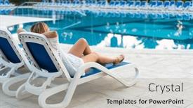  Presentation with sensuality woman black angel relaxing - PPT layouts enhanced with woman-relaxing-sitting-on-sunbed background and a light gray colored foreground