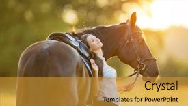  Presentation with sensuality woman black angel relaxing - PPT theme consisting of woman relaxing with her horse background and a gold colored foreground